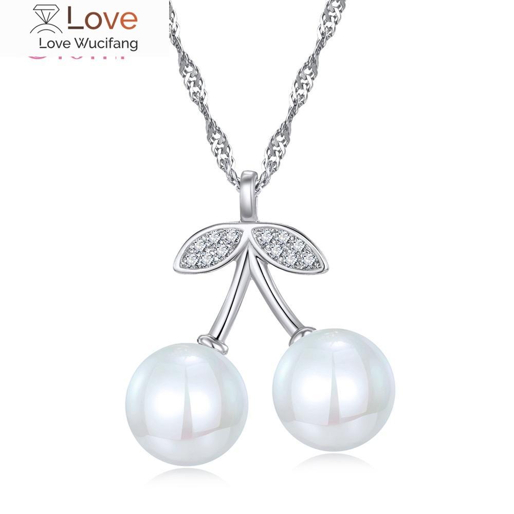 925 Sterling Silver Pearl Cherry Design Pendant Necklae Women Fashion Jewelry Drop Shipping Promotion New Arrival Girl Gift