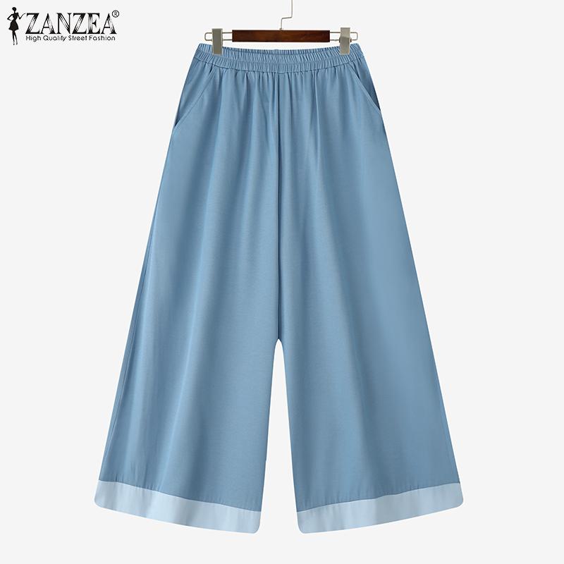 ZANZEA Women Casual Elastic Waist Loose Wide Leg Pants