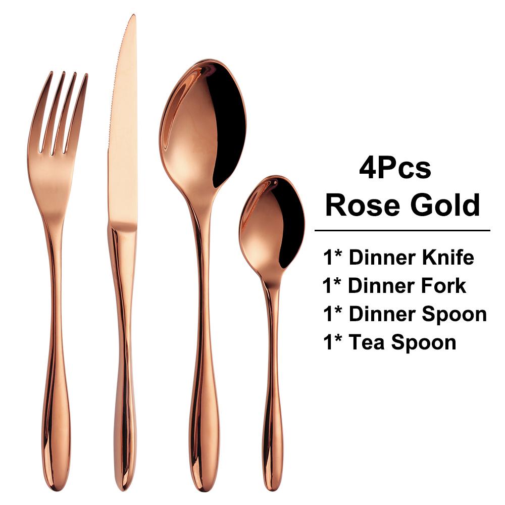 4/8/12/16Pcs Gold Cutlery Set Stainless Steel Tableware Mirror Dinner Set Sliver Knife Fork Spoon Black Kitchen Utensils