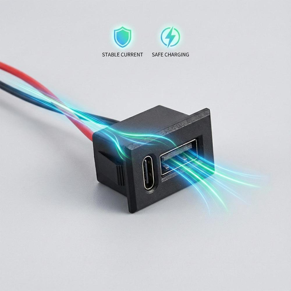 Dual Type C USB Receptacle Female Socket Connector Chassis Mount 2 Port Power Charging Adapter for Car Dashboard Auto Parts Kit