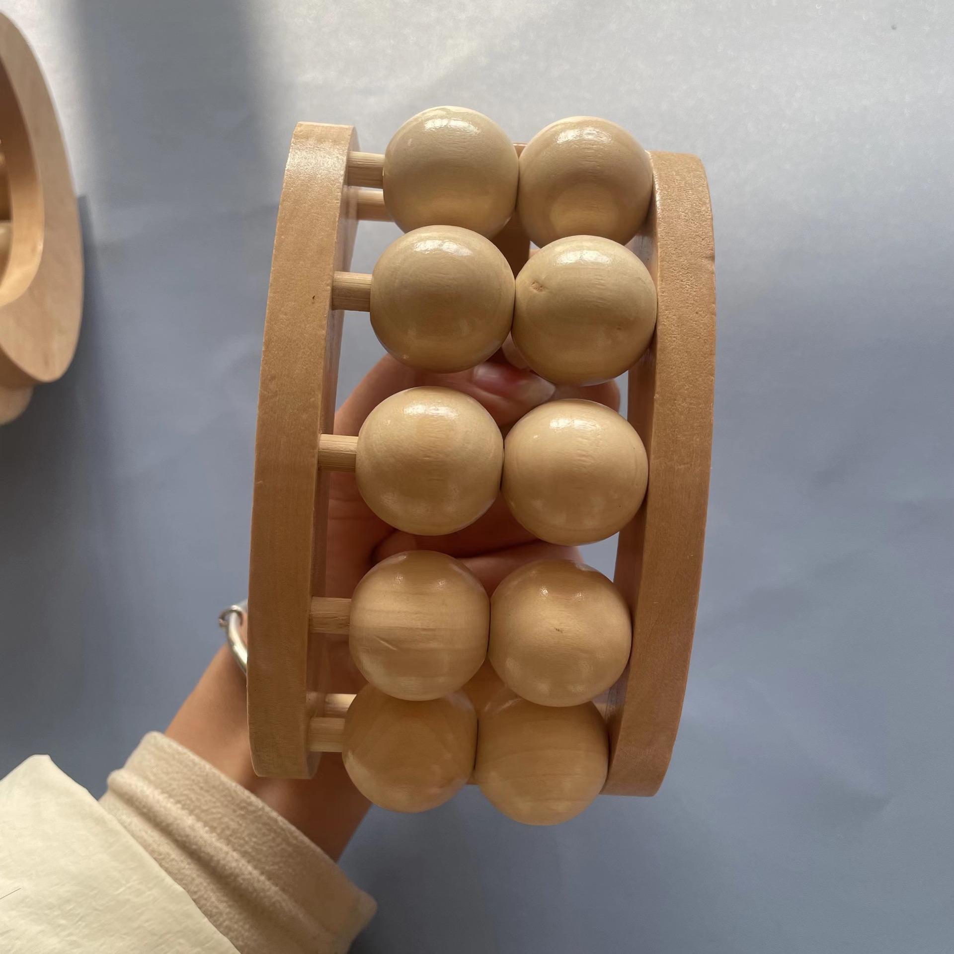 Solid Wood Handle Roller Bead Massager