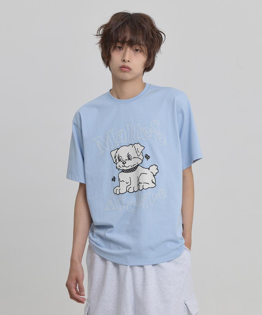 WAIKEI Vintage Cloud Archive Stitch Short Sleeve T-Shirt Sky Blue