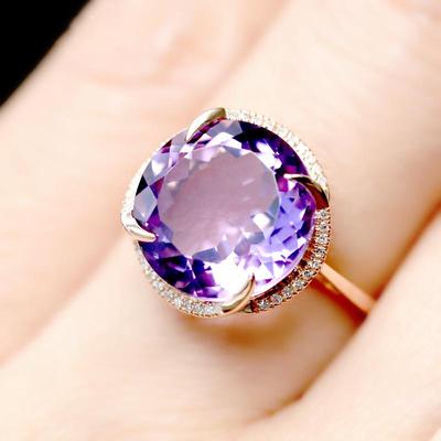 Zhenrong 18K Gold Plated Open Ring with Amethyst & Sea Blue Topaz Gemstones for Women