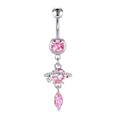 Piercing per ombelico con fibbia semplice in zircone a farfalla, in acciaio inossidabile, con punto rosa