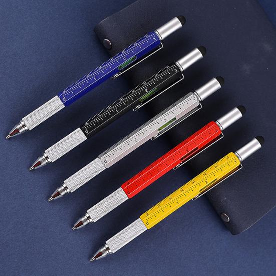 6-in-1 Multitool Pen Multi-Functional Pen with Ruler Level Gauge Ballpoint Pen Stylus Pen Screwdriver Christmas Gadget Gift for Men Dad Husband