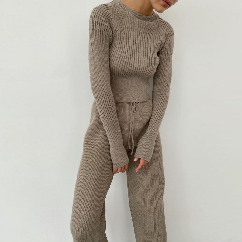 Women's Autumn and Winter Long Sleeve Warm Sweater Pants Set
