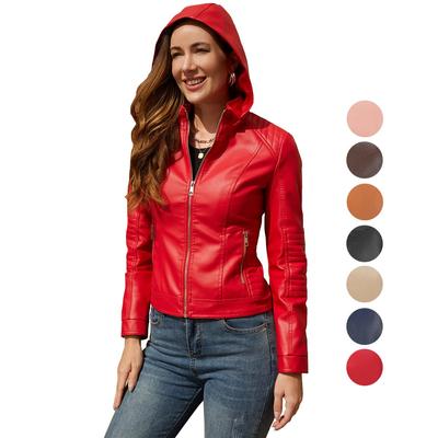 Moteriškos „Bomber“ striukės Dirbtinės odos nuimami gobtuvai trumpi paltai Ploni PU motociklo dviratininko viršutiniai drabužiai pavasario rudens laisvalaikio apranga