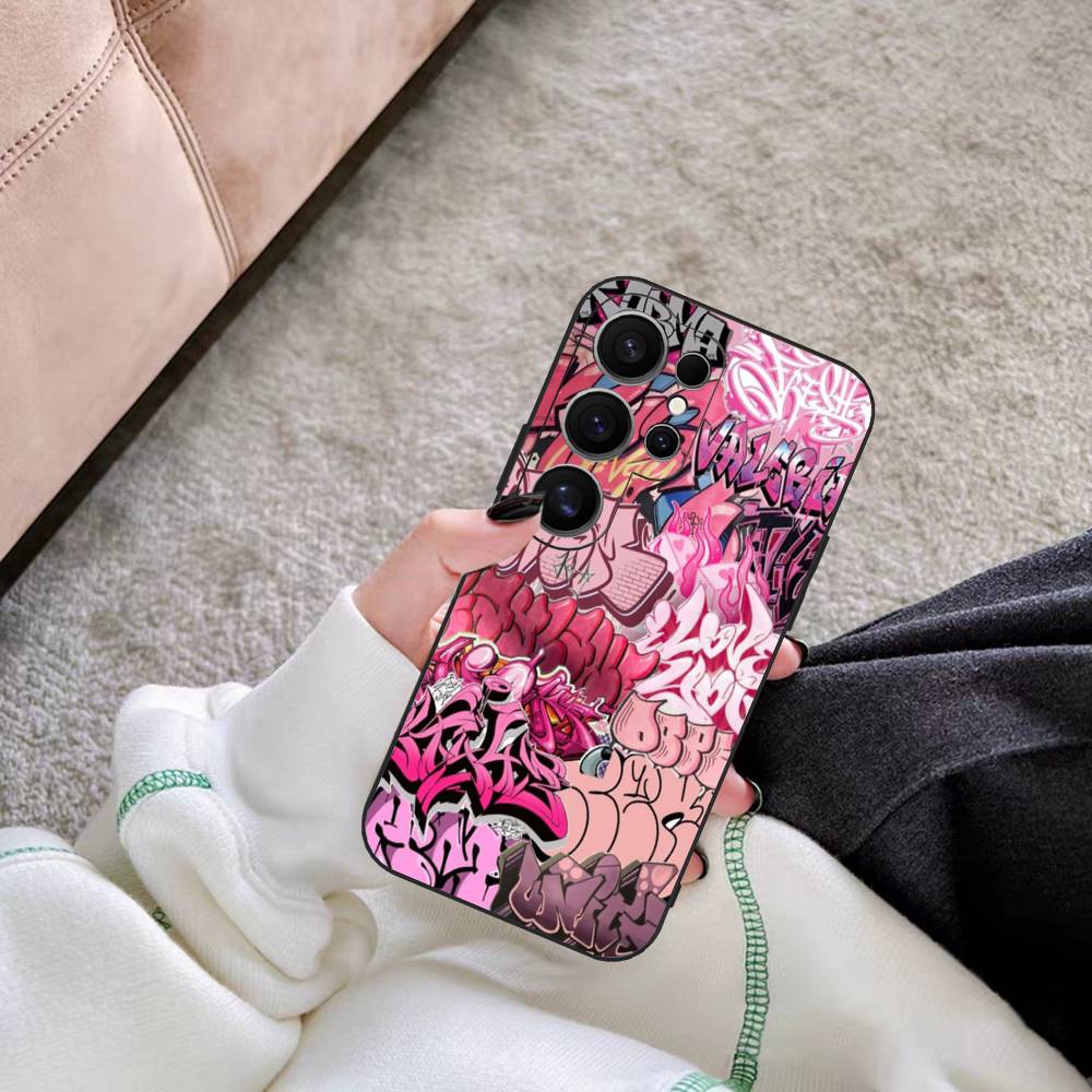 Cool Black Graffiti Phone Case For Samsung S 20 21 22 23 lite plus ultra Clear Mobile Cover Funda