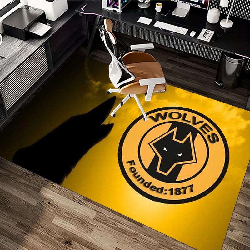 Wolverhampton Wanderers FC Sunset Howling Wolf Crest Area Rug Premier League Football Floor Carpet Sports Fan Living Room Bedroom Decor Mat