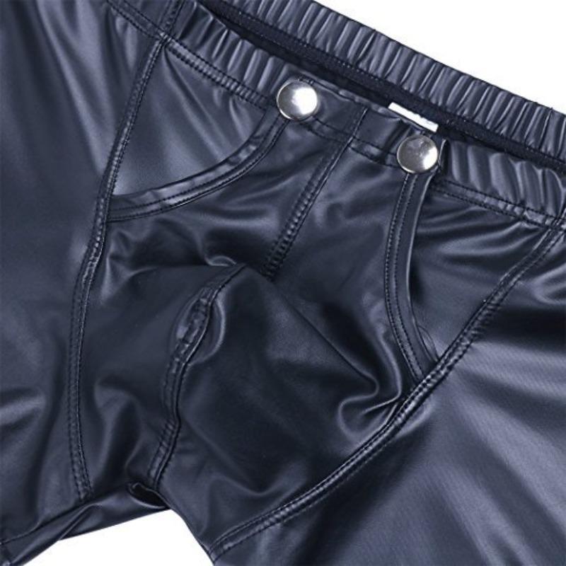 Men's Sexy Patent Leather Imitation Leather U Convex Button Low Waist Flat Angle Briefs