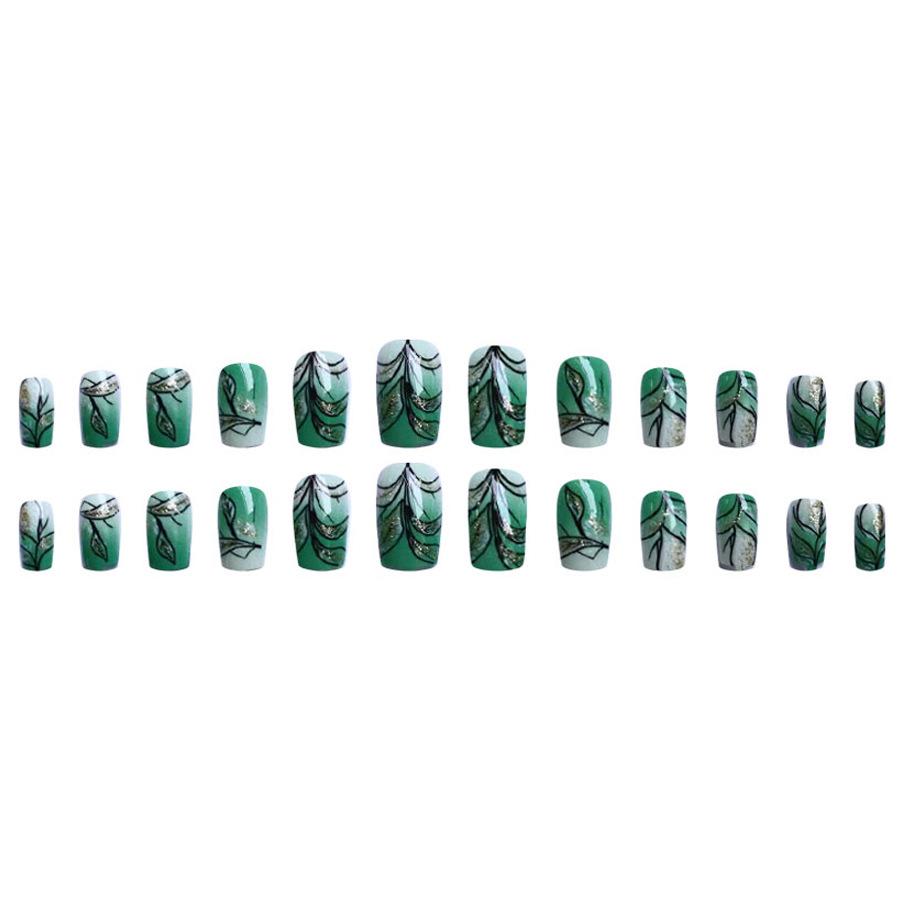 Emerald Gradient Glitter False Nails - Wearable Green European American Nail Tips