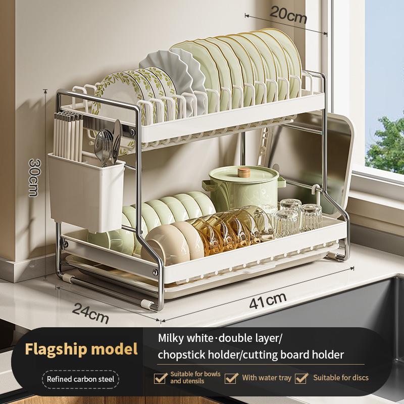 Dish Bowl Drainer Storage Rack Kitchen Organizer with Drain Basket Kitchen Dish Drying Rack Cutlery Storage with Drain Rack