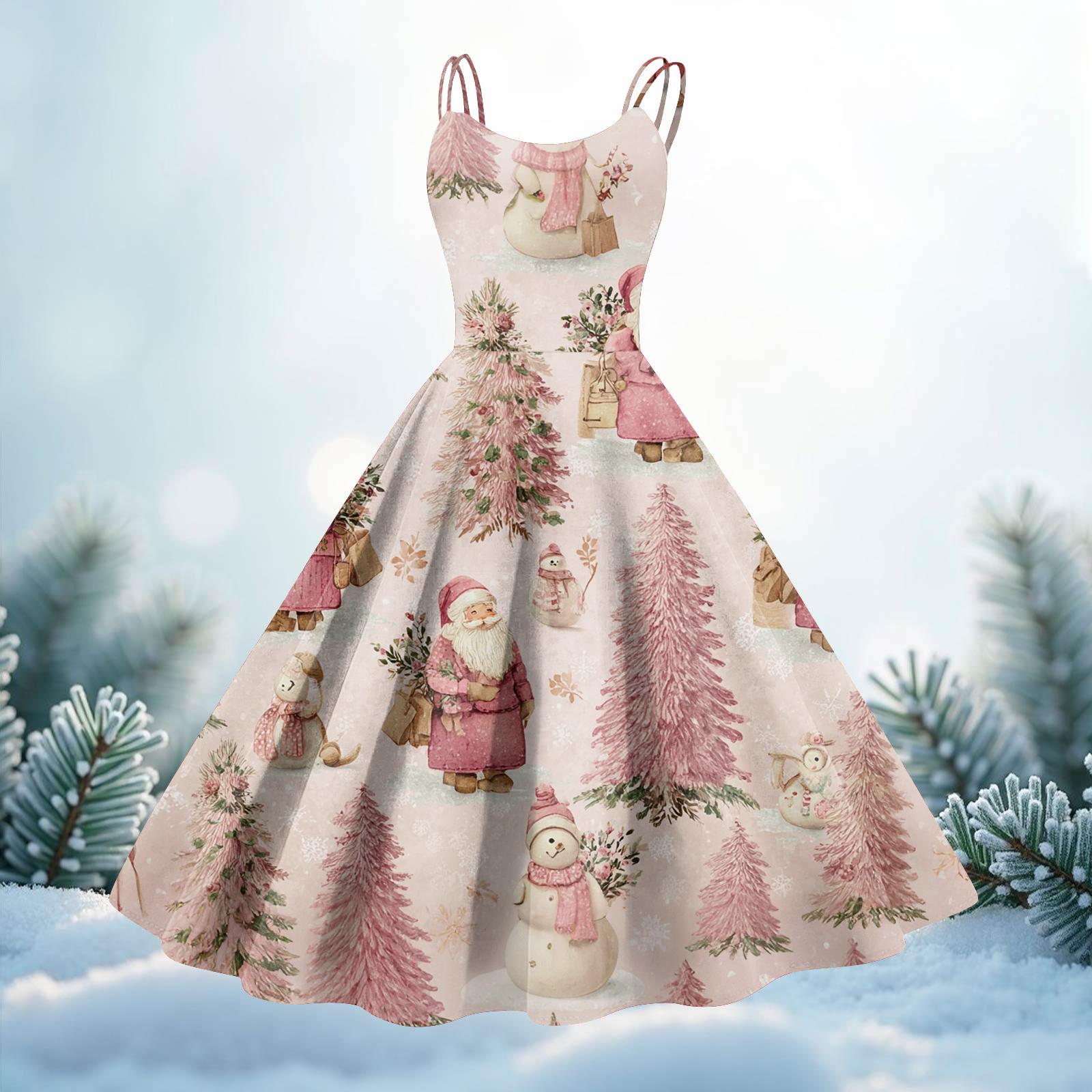 

Женское повседневное платье миди с рождественским принтом и круглым вырезом M хаки