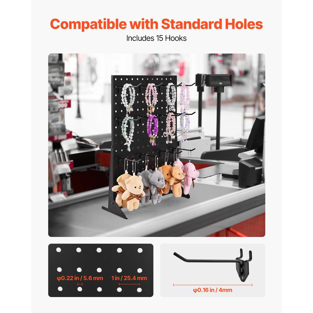 SucceBuy Pegboard Display Stand 17 X 13 In Tabletop Pegboard Display Stand with 15 Hooks for Retail Store and Jewelry Shop Black