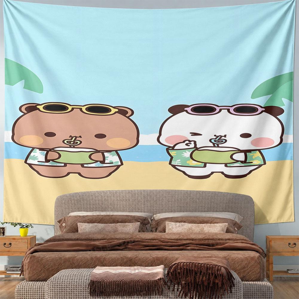 Cute Bears Relaxing at the Beach Pattern Wall Hanging Tapestry Decorative Tapestry Home Decor for Bedroom and Living Room