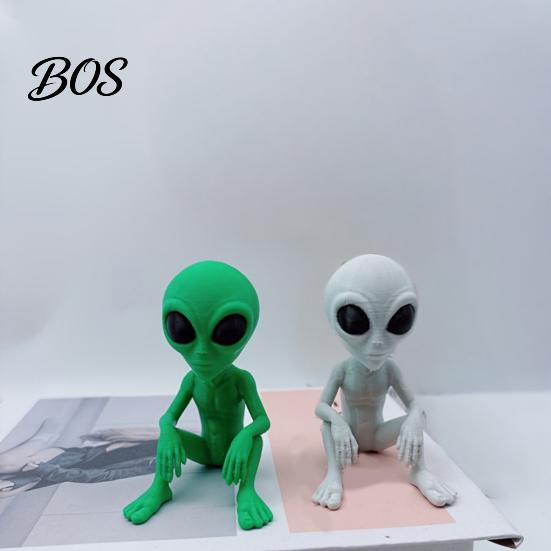 Realistic Alien Sculpture 3D Printed Statue, Sci-Fi UFO Sculpture, Funny Sitting Figurine, Creative Ornament for Home Office Desktop Shelf Workstation