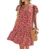 Women's Dresses Short Sleeve V-Neck Floral Printed Loose Casual Temperament Beach Dresses