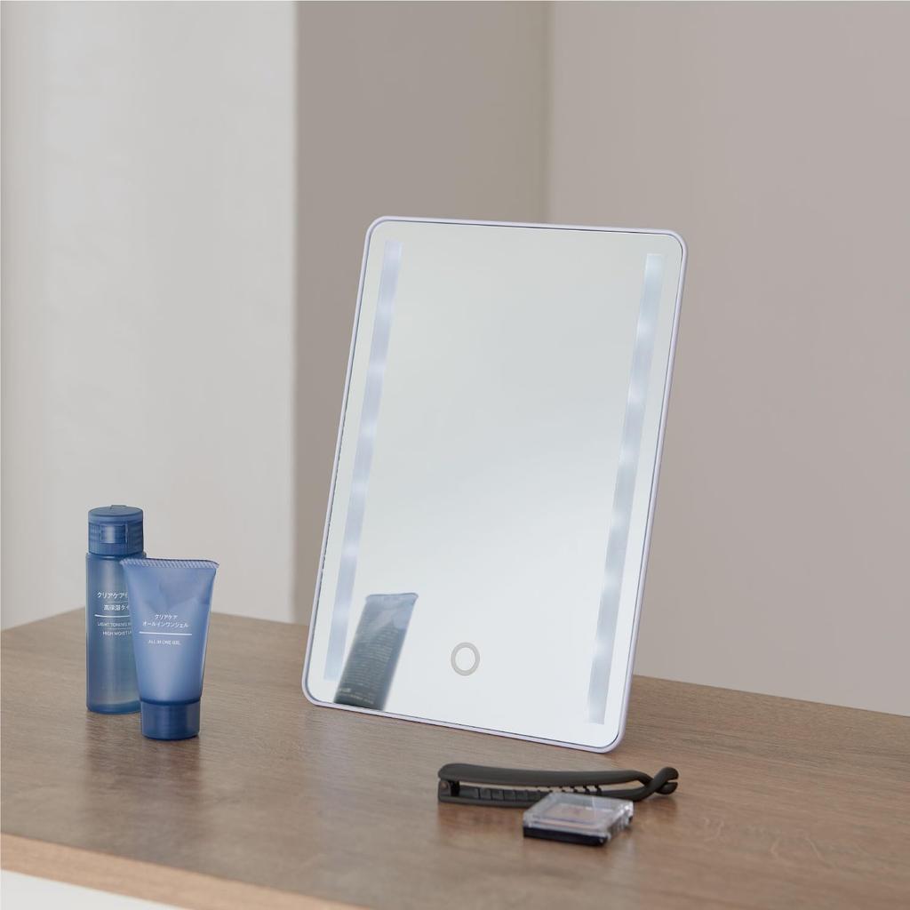 Belca Tabletop Mirror with LED Wide X 4cm Deep X Adjustable Stand Makeup Light, 18.5cm 25.5cm High, White, Brightness, Mirror, Mirror, DI-LT