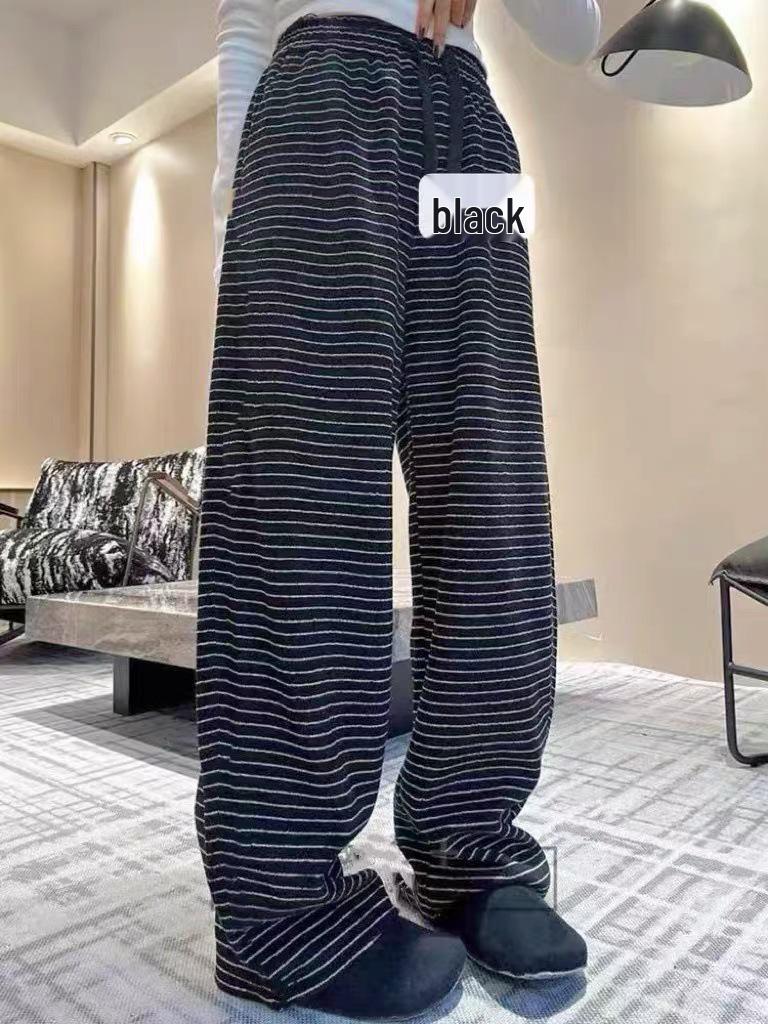 

Женские полосатые махровые брюки 2025 - Осенне-зимние повседневные для ленивых прогулок, узкие прямые, широкие брюки. One Size (80-140 jin)