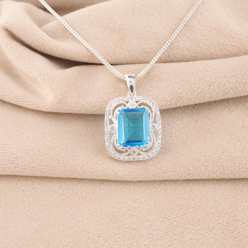 Swiss Blue Topaz Gemstone 925 Sterling Silver Jewelry Zircon Pendant For Women CZP-11-3