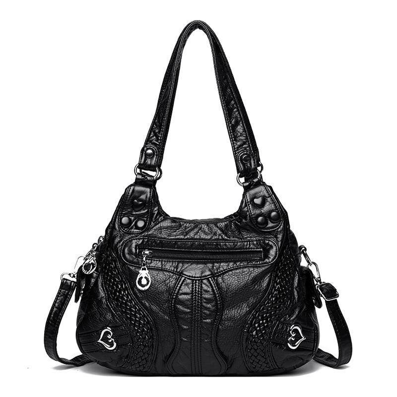 

Женская сумка-тоут из мягкой кожи, сумка через плечо, винтажная сумка для мам среднего возраста чёрный