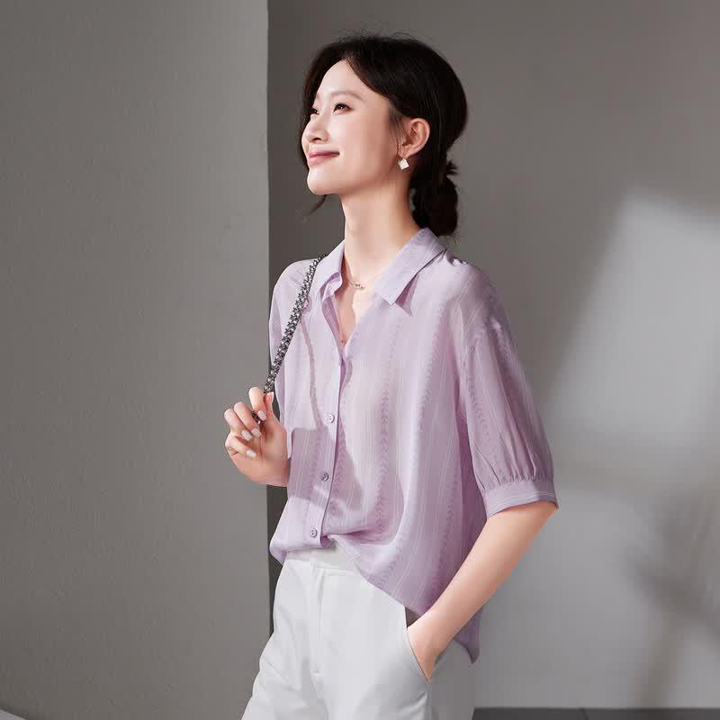 SOFSIL Women s Striped Mulberry Silk Short-Sleeved Shirt M фиолетовый