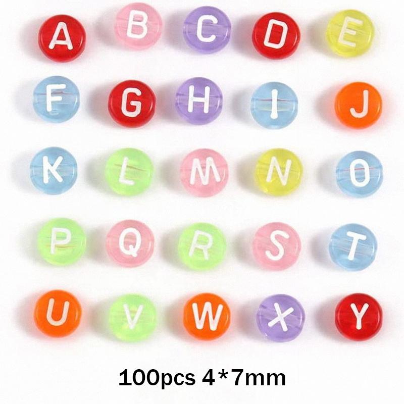 

100pcs Round Square English Letter Beads DIY Bracelet Necklace Jewelry Accessory Acrylic Loose Bead String Black White Crafts