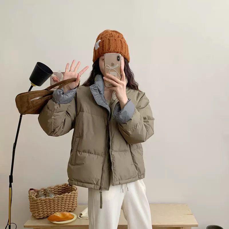Winter Color Block Stand Collar Down Jacket - Korean Style Short & Thick Loose Fit Coat