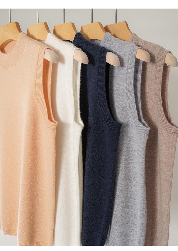 Women's Loose Casual Cashmere Sleeveless Sweater with Half-High Neck