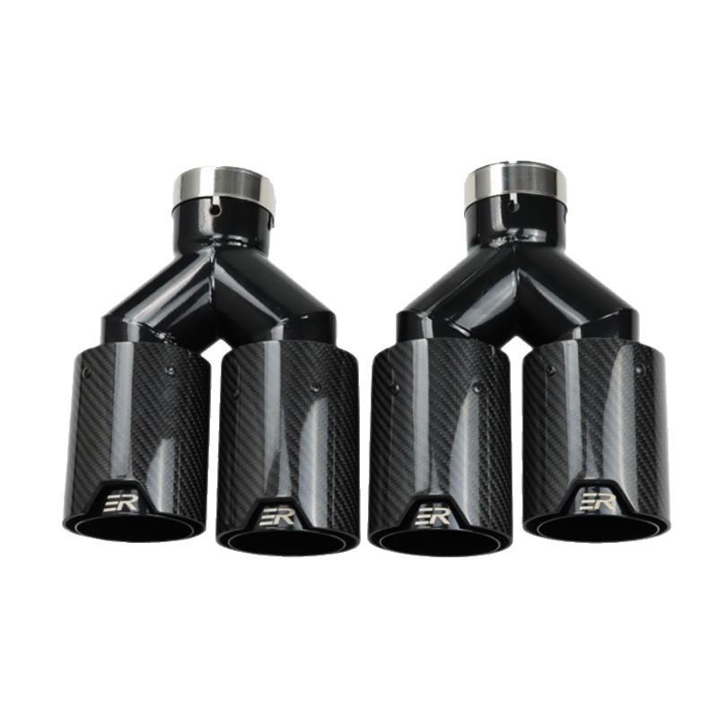 Universal Dual Y-Type Carbon Fiber Black Stainless Steel Exhaust Muffler for BMW