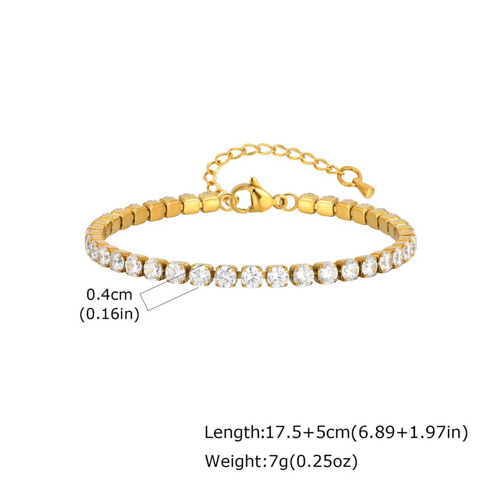Vnox Tennis Bracelet for Women, Stainless Steel Sparkling Zircon Beaded Chain Bracelet, Adjustable Jewelry Valentine's Day Gifts