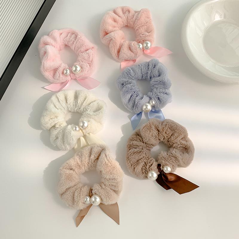 Nové Sladké Perlové Plyšové Gumičky do Vlasů Vázanky Ženy Ohon Stuhy Elastická Gumička do Vlasů Scrunchies Páska Dívčí Vlasové Doplňky