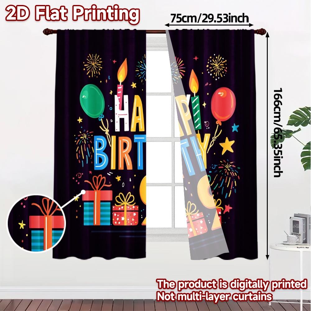 2 Stück, 2D-FLACHDRUCK Vorhänge (Ohne Stange) Geburtstagsglück(3) Schicker Vorhangstoff Vielseitig Langlebig Polyester Vorhänge