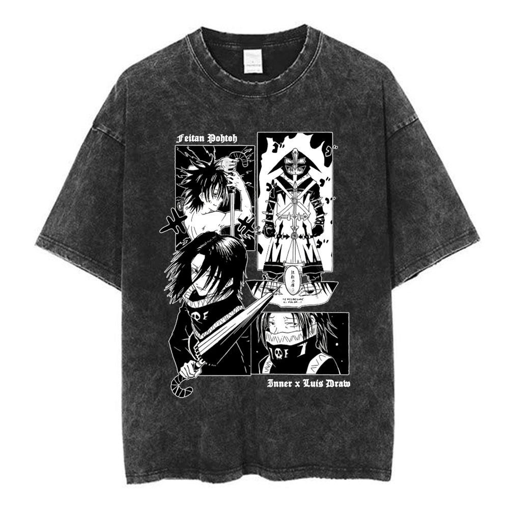 Vintage Washed Anime Hunter X Hunter T Shirt Spider Phantom Troupe Hisoka Chrollo Short Sleeve Tshirt Men Women Summer Tshirts