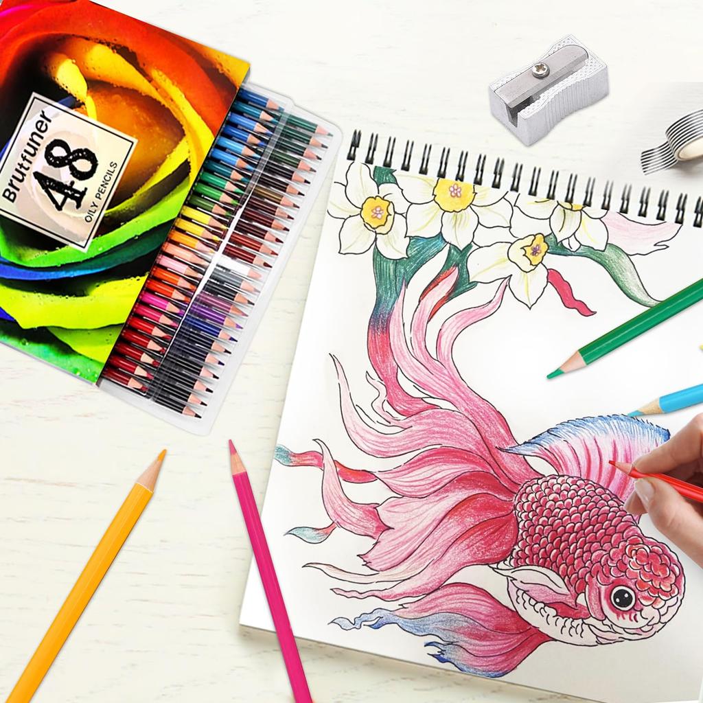 Colored Pencils Set for Kids and Perfect for Beginners and Soft Gift Includes Pencil Sharpener 48-Color Oil-Based Adults, Professionals, Cores, Set,