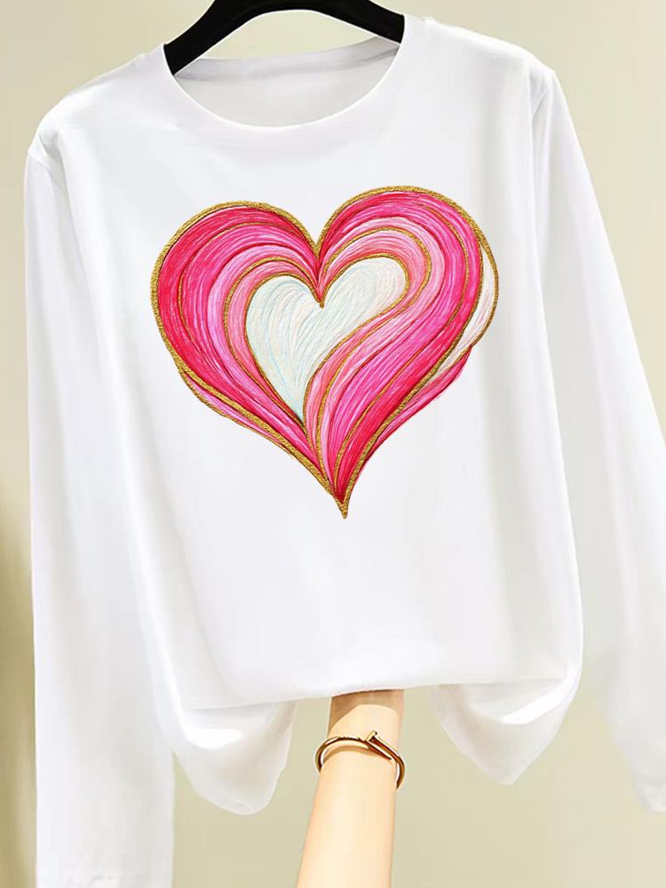 (Asian Size) letter love trend Clothing Women Graphic Tee o-neck Print T Shirt Casual autumn winter spring Fashion Top Long Sleeve T-shirts