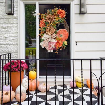 Supply Autumn Pumpkin Wreath Country Grapevine Wreath Door Hanging Home Decorations