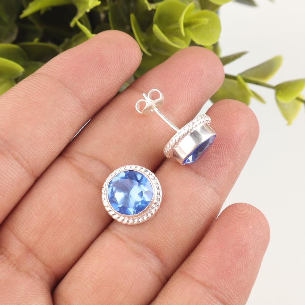 Natural Tanzanite Gemstone 925 Fine Silver Jewelry Handmade Stud Earrings 0.53" EE-147-7