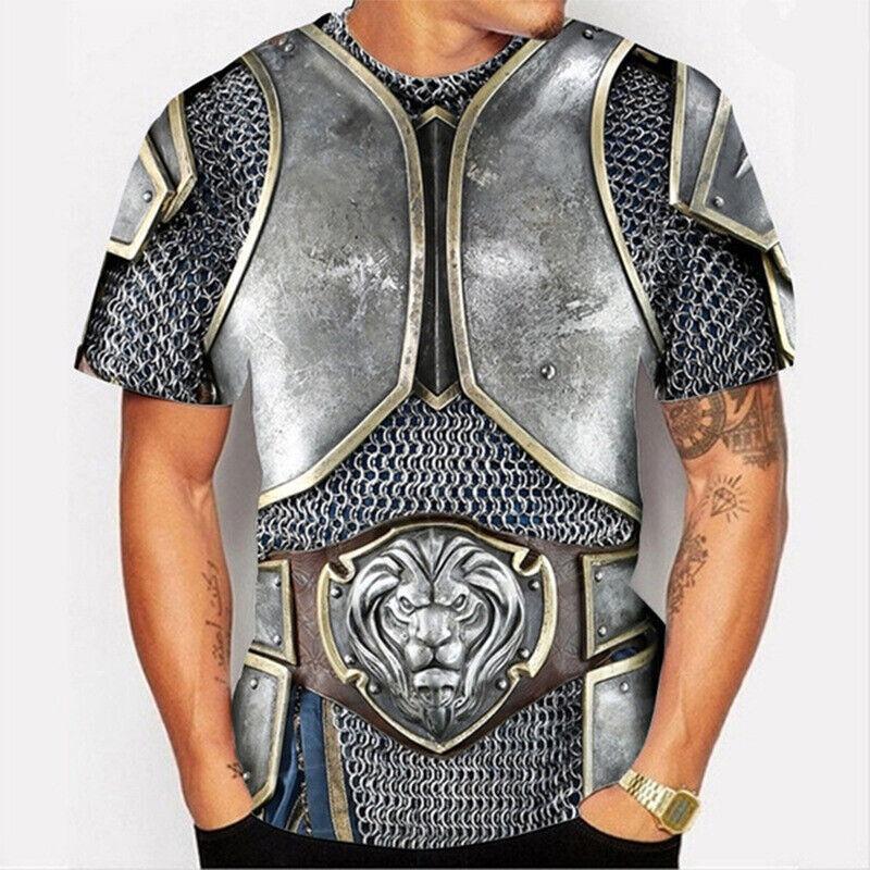 Hot Sale Chainmail Armor 3D T Shirt Men Medieval Knight Graphic Tees Oversized Casual Short Sleeve Crewneck Men Women T-shirts