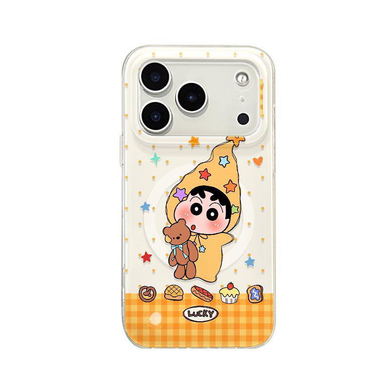 Cartoon Cute iPhone Case for Apple 17 Pro Max/16 Plus: Artistic Shin-chan Love Star Design
