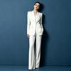 Damen-Blazer und Weitbeinige Hosen Anzug Set Schlanke Passform Ein-Knopf-Jacke mit Spitzem Revers Elegante Formelle Outfits für Büroparty