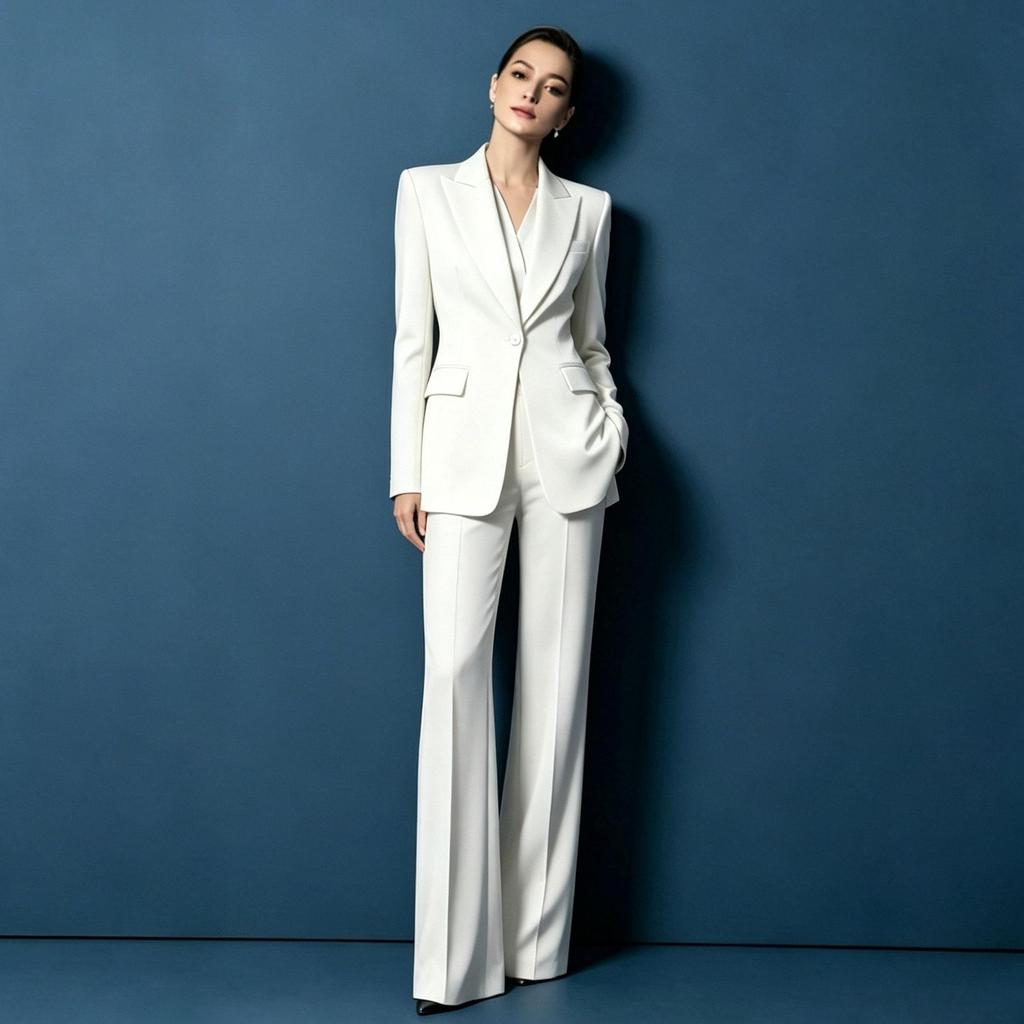 Damen-Blazer und Weitbeinige Hosen Anzug Set Schlanke Passform Ein-Knopf-Jacke mit Spitzem Revers Elegante Formelle Outfits für Büroparty