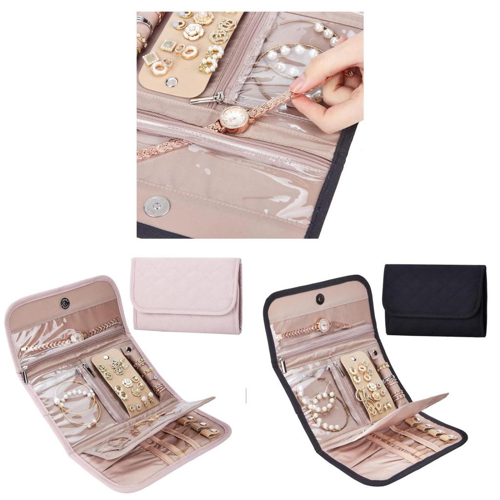 Portable Mini Jewelry Roll With Foldable Design For Travel And Storage