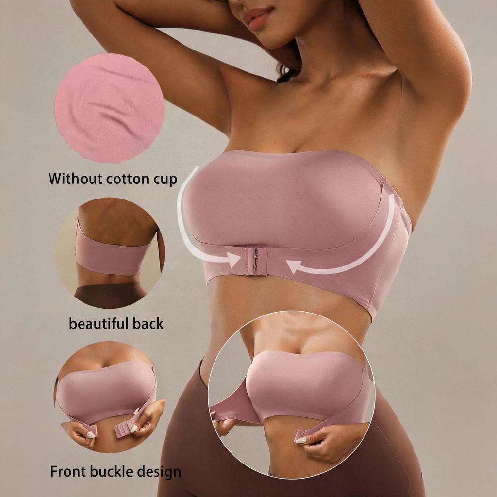 Sujetador Strapless sin Costuras con Cierre Frontal - Sin Aros, Diseño Bandeau Fruncido