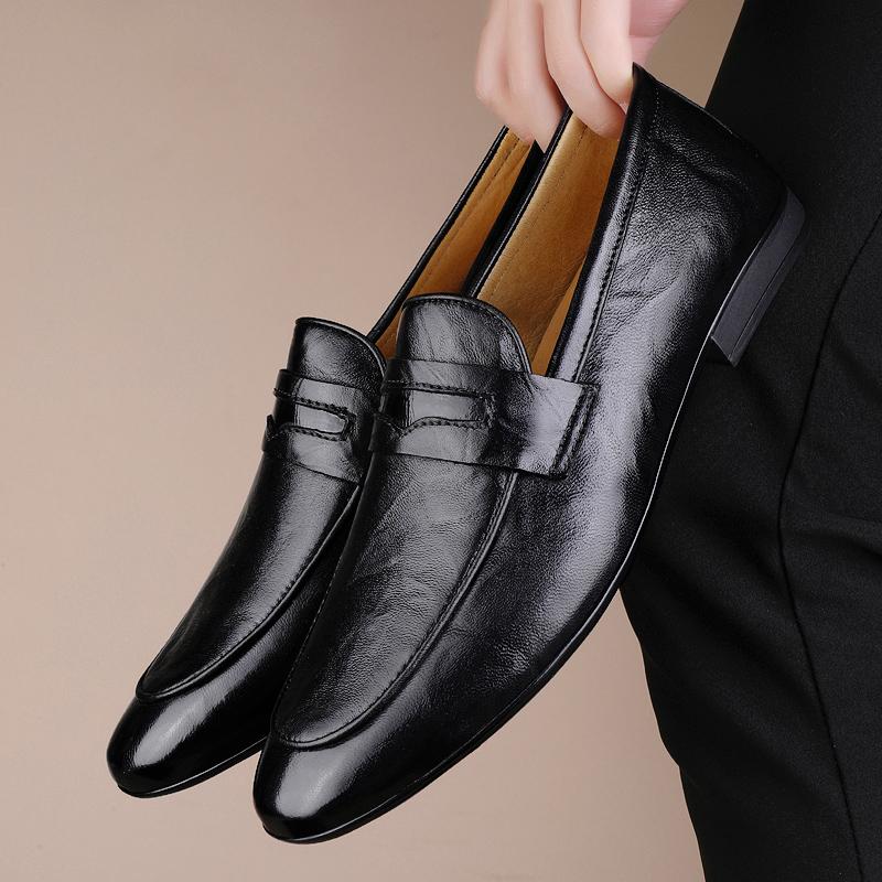 Simple Fashionable Brand Men's Comfortable Loafer Business Soft Soled Bean Shoes Men Breathable Anti Slip Genuine Leather Shoes