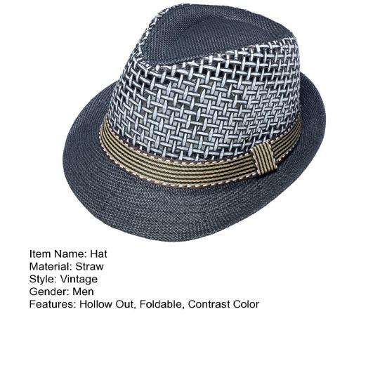 Męski kapelusz jazzowy Hollow Out Oddychająca ochrona przed słońcem Anty-UV Vintage Kontrastowy kolor Składany zwinięty