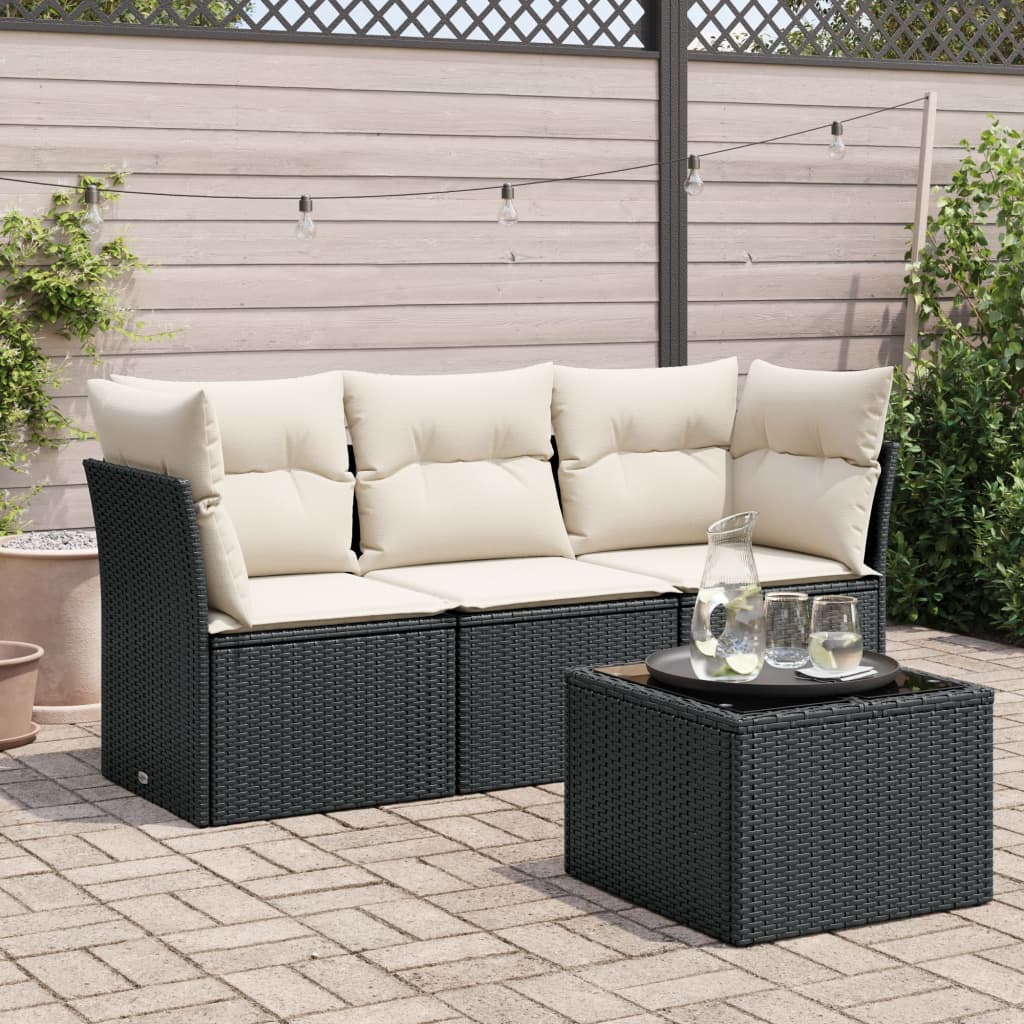 Vidaxl 4-Cz. Garden Lounge Set, Cushions, Black PE Rattan