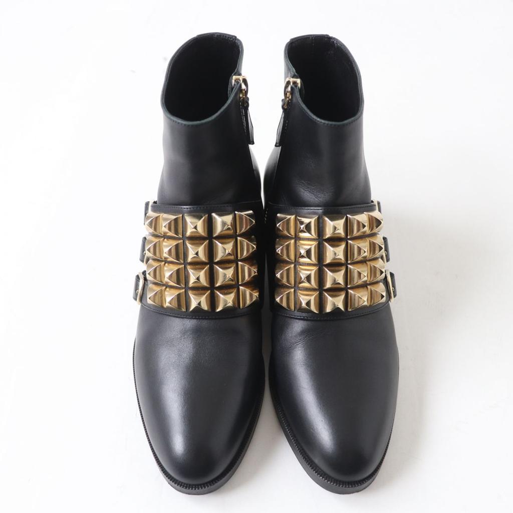 Great HERMES boots Black x Gold Metal leather Women 35.5 Used