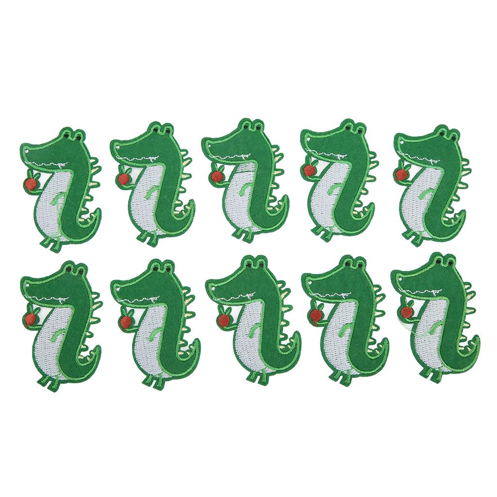 10pcs Iron Patches Cotton Material Green Animal Pattern Cartoon Style DIY Making Embroidered Patch