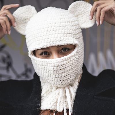 New Handmade Crocheted Skull Cat Ear Ball Cap Personalized Fashionable Adult Pullover Hat